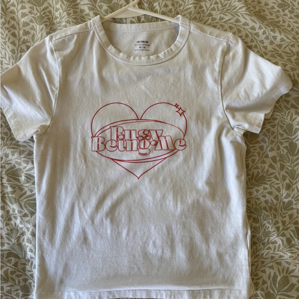 White "Busy Being Me" Heart Graphic Tee - womens